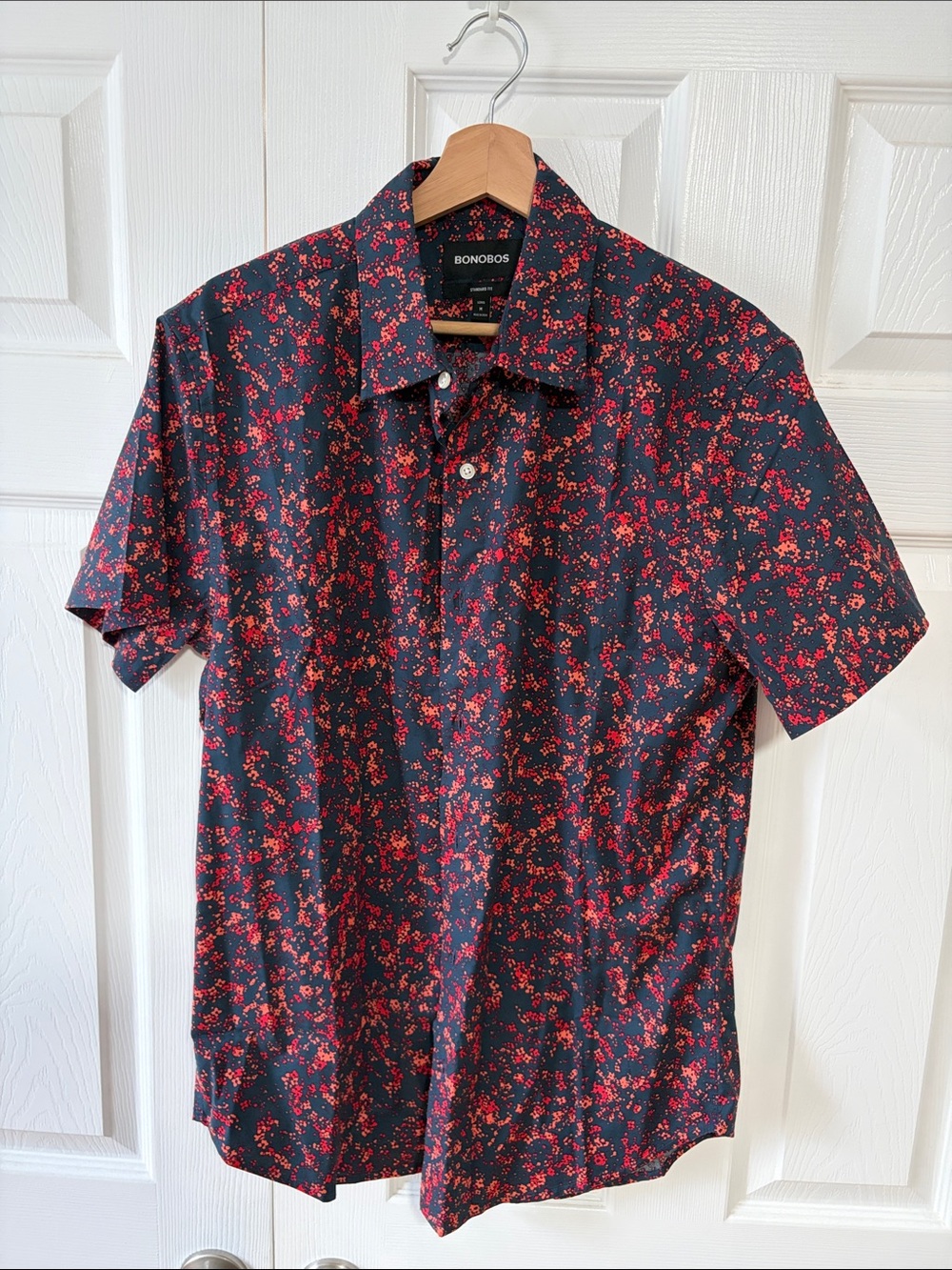 Bonobos Navy Short-Sleeve Button-Down with Red Floral Print